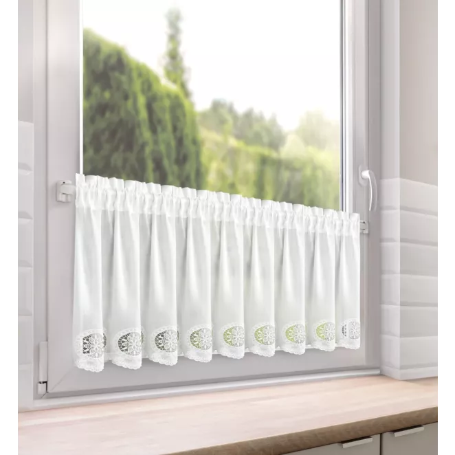 Zazdrostka biała z bawełny zdobiona ażurowym haftem 40x150 cm tunel - LILA Eurofirany