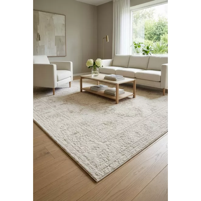 Dywan 80x150 cm kremowo, beżowy zdobiony zdobiony ornamentem NOVA4 Eurofirany
