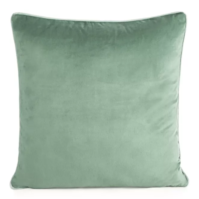 Poszewka na poduszkę 60x60 cm welwetowa o delikatnym połysku z ozdobną lamówką ciemnomiętowa GAJA 2 Eurofirany