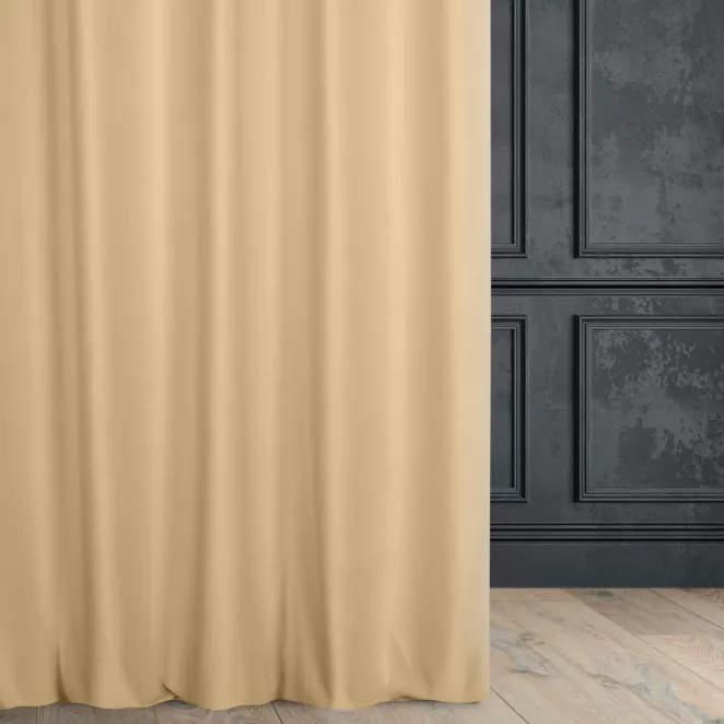 Zasłona szyta na taśmie fala złoto jasnobeżowa z miękkiej półmatowej tkaniny welwetowej