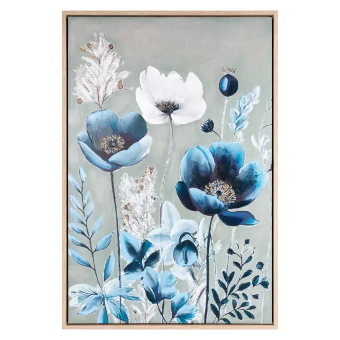 Obraz niebiesko, biały nadruk na płótnie w kwiaty 60x90 cm Eurofirany