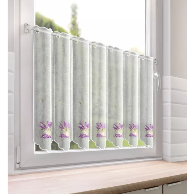 Tkanina firanowa zazdrostka z etaminy zdobiona haftem lawendy Eurofirany