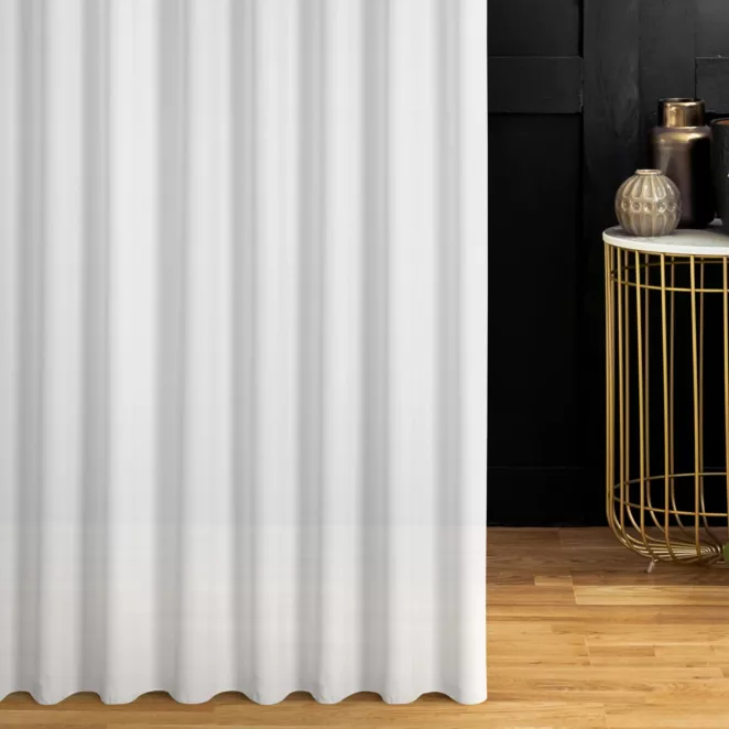 Firana szyta na taśmie 8 cm biała z grubszej żorżety wykończonej obciążnikiem