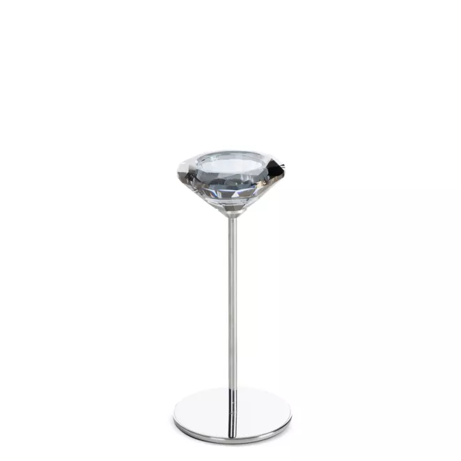 Świecznik dekoracyjny srebrno, grafitowy o szklanej diamentowej formie średnica 8x18 cm ANIKA Eurofirany