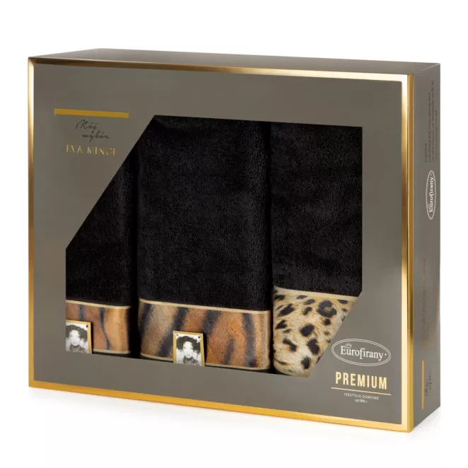 Zestaw ręczników bawełnianych 3 szt kolor czarny, beżowy  500 g/m2 Eva Minge Eurofirany