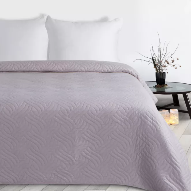 Narzuta imitująca len różowa 170x210 cm pikowana metodą hot press w geometryczny wzór  LEN Design 91 Eurofirany