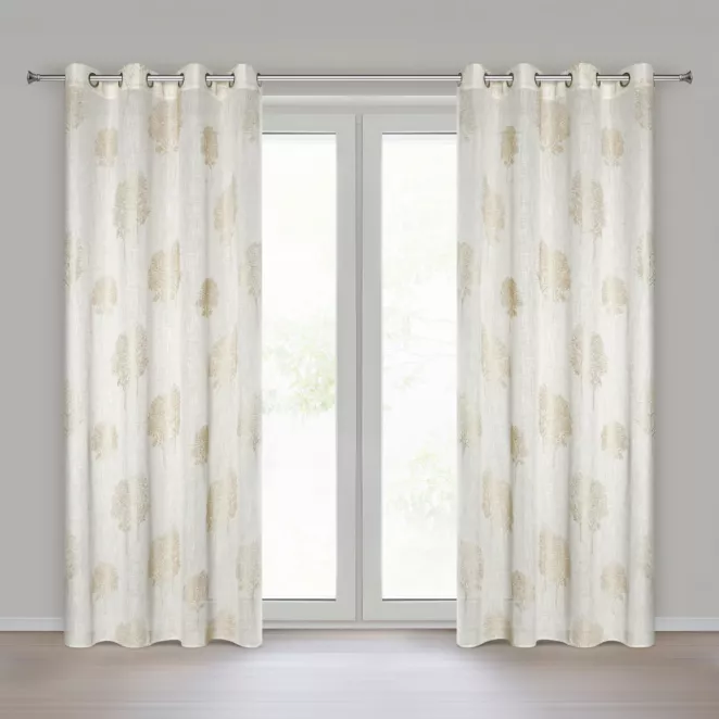 Zasłona naturalna o naturalnym splocie zdobiona wypukłym nadrukiem  140x250 cm złote przelotki - SALINA Eurofirany