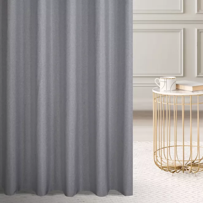 Firana szyta na taśmie 8 cm popielata z półmatowej etaminy z efektem melanżu, wykończona obciążnikiem