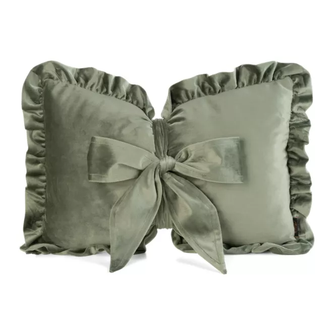 Poduszka kokarda dekoracyjna 35x55 cm welwetowa kolor oliwkowy z ozdobną falbanką - KOKARDA 2 Eurofirany