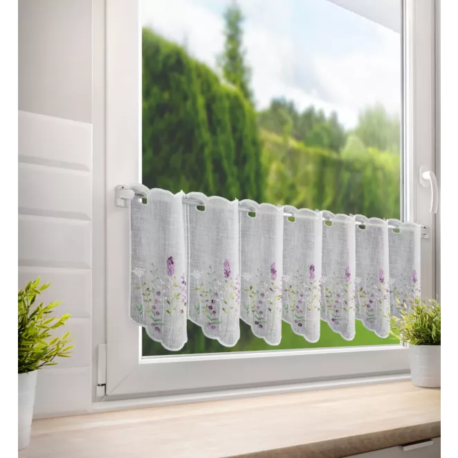 Tkanina firanowa zazdrostka zdobiona haftem polnych kwiatów Eurofirany