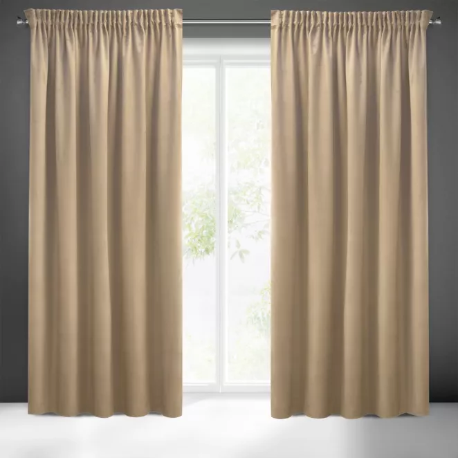 Zasłona ciemnobeżowa z gładkiego welwetu 140x270 taśma SIBEL Pierre Cardin Eurofirany