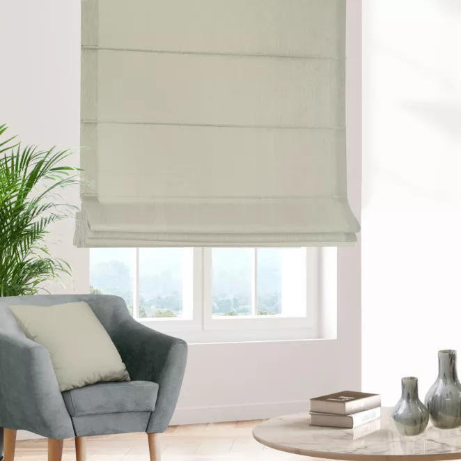 Roleta rzymska GEONOA naturalna z miękkiej tkaniny o naturalnym charakterze z widocznym ozdobnym splotem