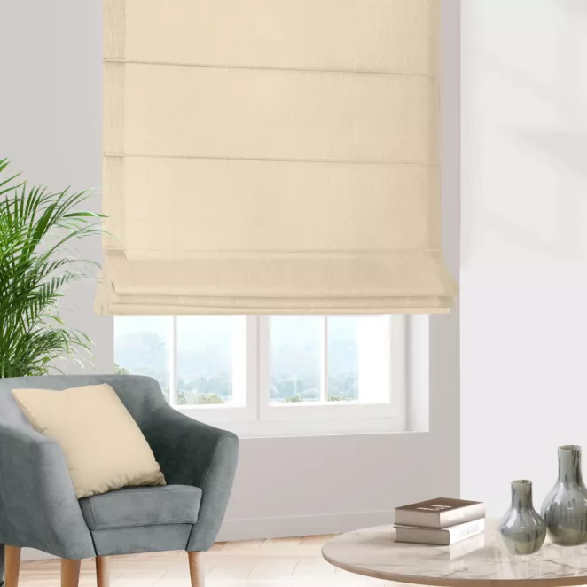 Roleta rzymska ENYA jasnozłota z miękkiej półmatowej tkaniny welwetowej