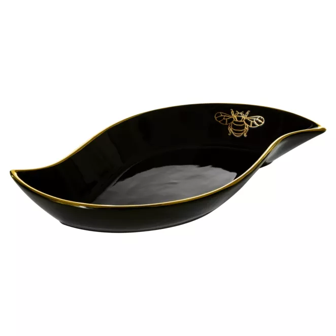 Patera dekoracyjna STELA czarna ze złotą ważką w kształcie łódki Eurofirany