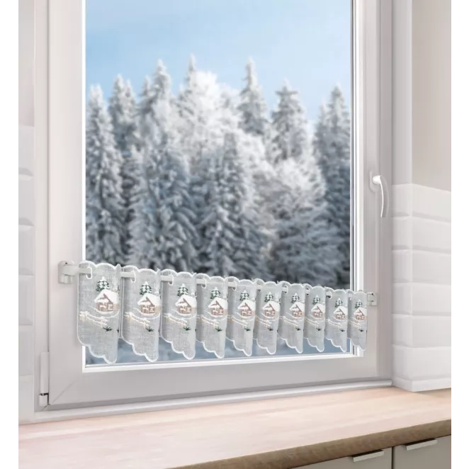 Tkanina firanowa zazdrostka z świątecznym haftem