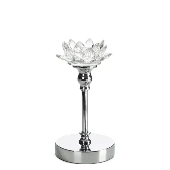 Świecznik dekoracyjny transparentny, srebrny o kształcie kwiatu lotosu średnica 12x24 cm DALIA 2 Eurofirany