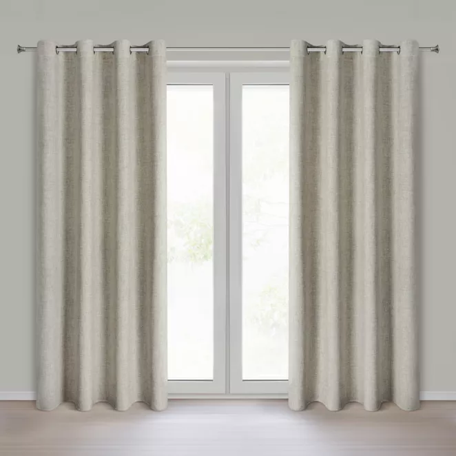 Zasłona ciemnobeżowa o naturalnym melanżowym splocie 140x250 cm przelotka - LINDA Eurofirany