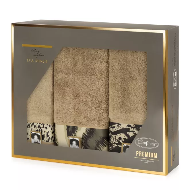 Zestaw ręczników bawełnianych 3 szt kolor beżowy,czarny 500 g/m2 Eva Minge 24 Eurofirany