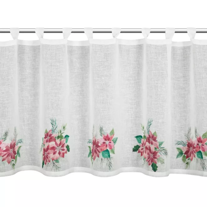 Zazdrostka świąteczna biało, czerwona zdobiona motywem gwiazd betlejemskich szelki 150x60 cm - XSMAS 3 Eurofirany