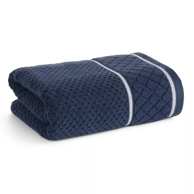 Ręcznik do rąk 30x50 cm bawełniany kolor granatowy o strukturze krateczki z ozdobną bordiurą 500 g/m2 FAVORI Eurofirany