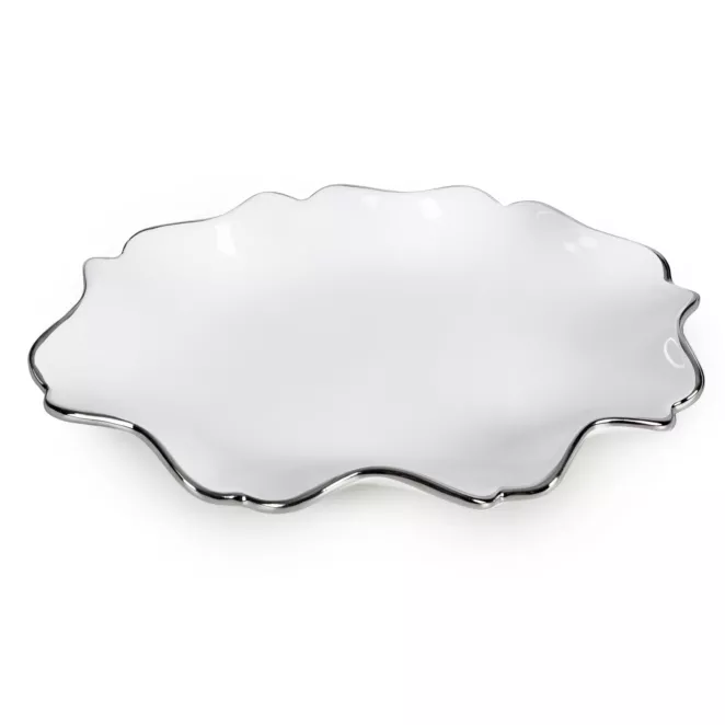 Patera ceramiczna dekoracyjna biało-beżowa o prostokątnym kształcie z efektem przecieranego drzewa 30x16x3 cm AUREN Eurofirany