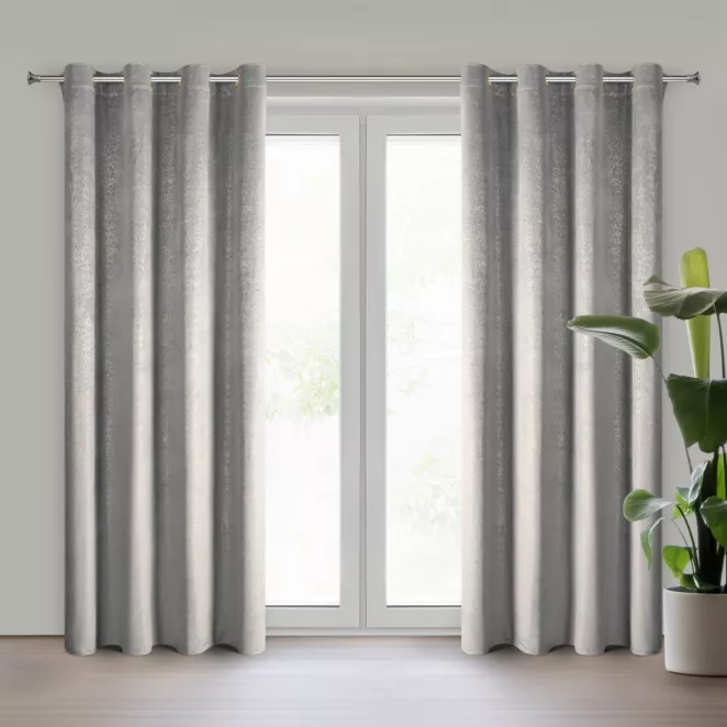 Zasłona srebrno, złota z welwetu zdobiona nakrapianym nadrukiem 135x250 cm przelotki - BETHY Eurofirany