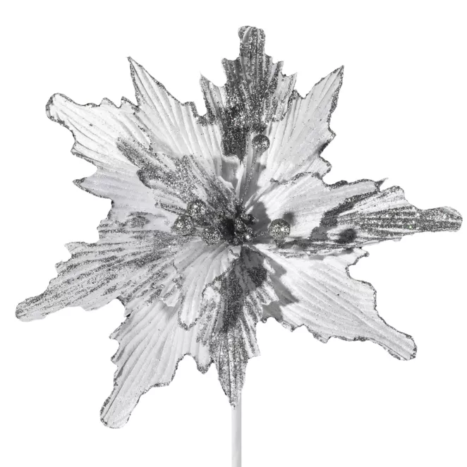 Biała gwiazda betlejemska z brokatem kwiat na choinkę 29 cm Eurofirany