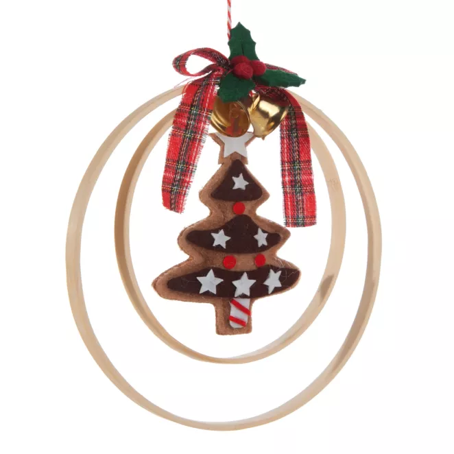 Zawieszka świąteczna z filcową choinką i dzwoneczkiem czerwona 19x23 cm Eurofirany