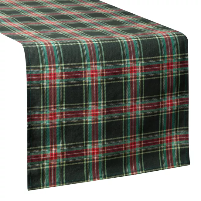Bieżnik świąteczny na stół 40x180 cm czerwono, zielony bawełniany zdobiony  kratą AURORA Eurofirany