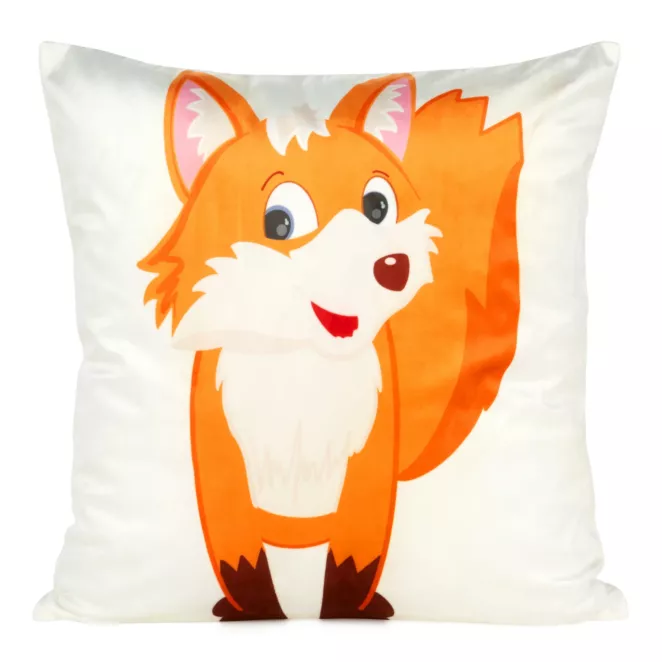 Poszewka na poduszkę 45x45 cm welwetowa, biało pomarańczowa z motywem liska KIDS 9A DESIGN 91
