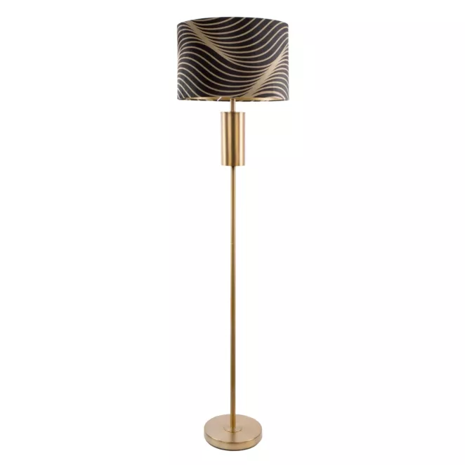 Lampa stojąca czarno-złota VICTORIA 3 z welwetowym abażurem z motywem geometrycznym Limited Collection Eurofirany