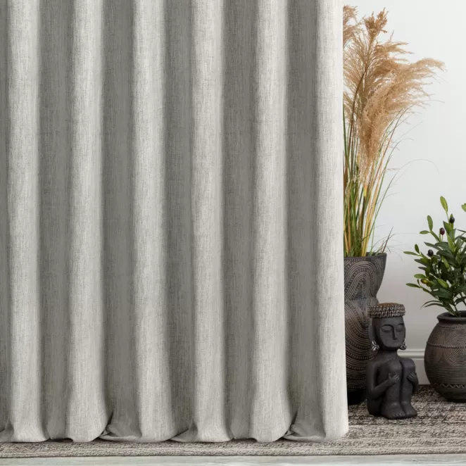 Zasłona szyta na taśmie fala jasnobeżowa z tkaniny o naturalnym splocie z efektem melanżu