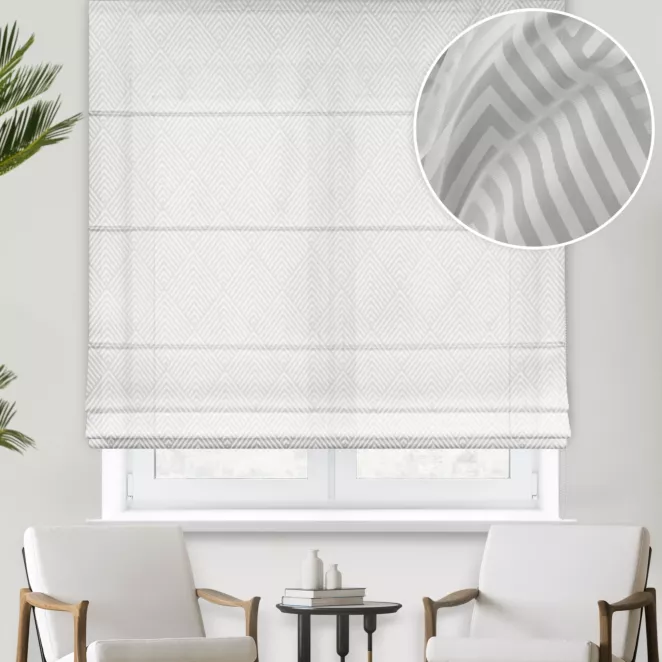 Roleta rzymska kremowa burnout z miękkiej tkaniny wiskozowej w geometryczny wzór