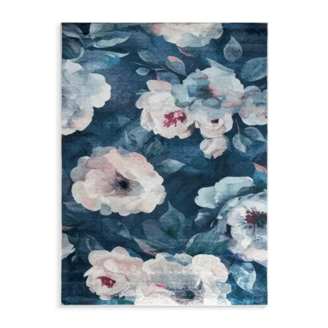 Dywan 120x160 cm ciemnoniebiesko, pudrowy z motywem kwiatu róży LOTUS 5 Eurofirany