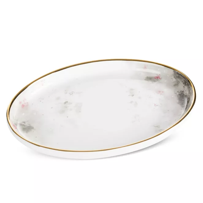 Patera dekoracyjna biało, srebrna zdobiona subtelnym wzorem 32x23x4 cm LUMIA Eurofirany