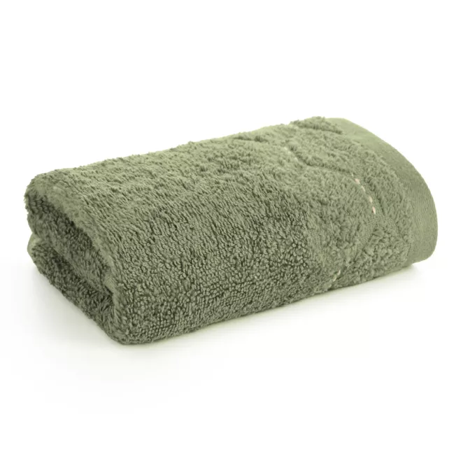 Ręcznik do rąk 30x50 cm bawełniany kolor zielony z welwetową geometryczną bordiurą 550 g/m2 LUMIA Eurofirany