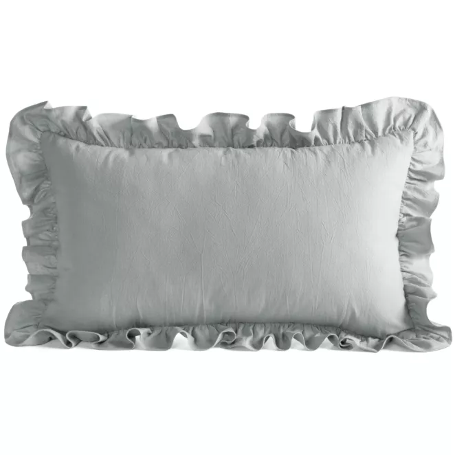 Poszewka na poduszkę 30x50 cm bawełniana z ozdobną falbanką srebrna Eurofirany