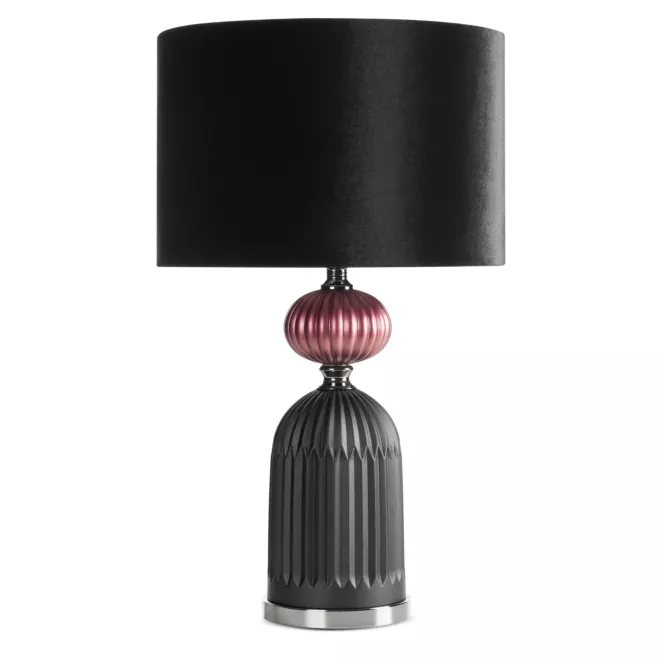Lampa stołowa do pokoju czarno, bordowa GIANA o szklanej tłoczonej podstawie i welwetowym abażurem Eurofirany