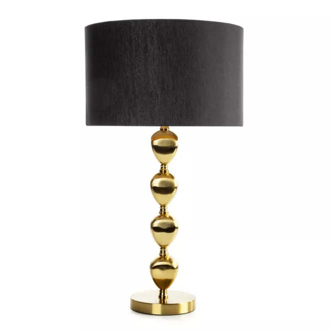 Lampa stołowa do salonu czarno, złota CELIA z matowym abażurem Eurofirany
