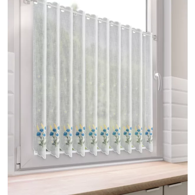 Tkanina firanowa zazdrostka zdobiona haftem bukietu polnych kwiatów Eurofirany