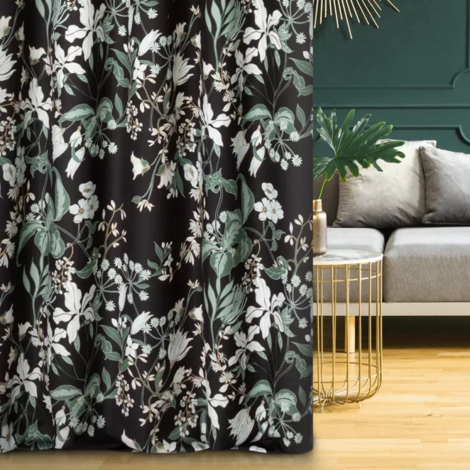 Tkanina zasłonowa welwetowa z nadrukiem kwiatów Eurofirany