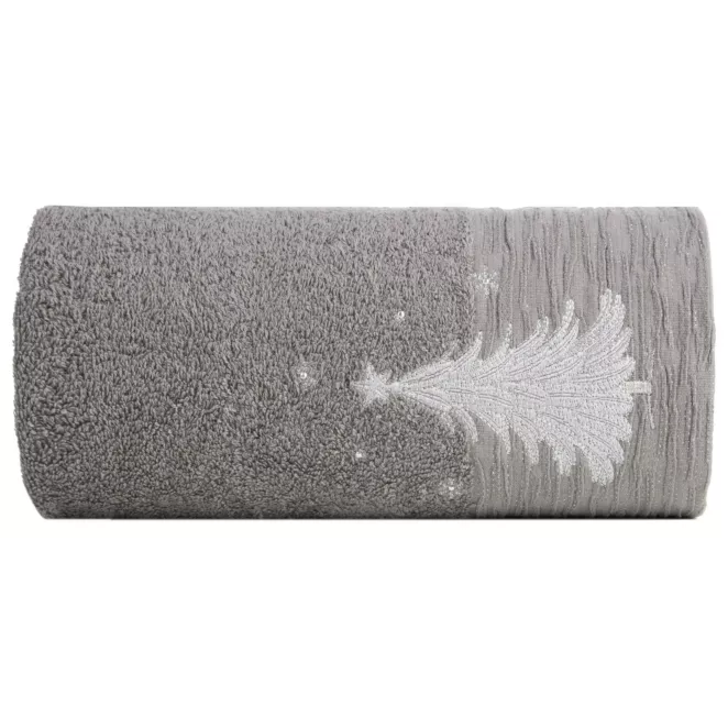 Ręcznik kąpielowy świąteczny 70x140 cm bawełniany kolor stalowy,srebrny zdobiony świątecznym haftem 480 g/m2 JOY Eurofirany