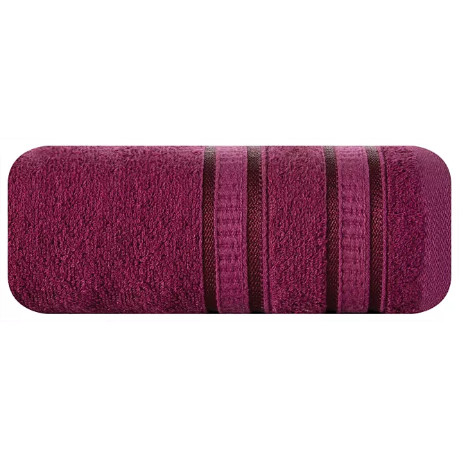 Ręcznik kąpielowy 70x140 cm bambusowy kolor amarantowy zdobiony bordiurą w pasy 500 g/m2 MILA Eurofirany