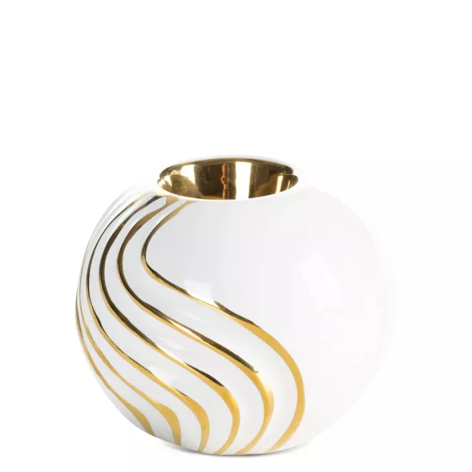 Świecznik dekoracyjny biało, złoty zdobiony subtelnymi liniami 10x9 cm ESTELA Eurofirany