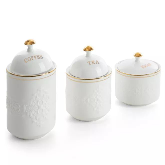 Komplet 3 szt. pojemników z glinki ceramicznej na kawę, herbatę, cukier OLIVIA Eurofirany