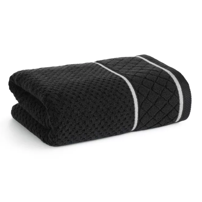 Ręcznik do rąk 30x50 cm bawełniany kolor czarny o strukturze krateczki z ozdobną bordiurą 500 g/m2 FAVORI Eurofirany