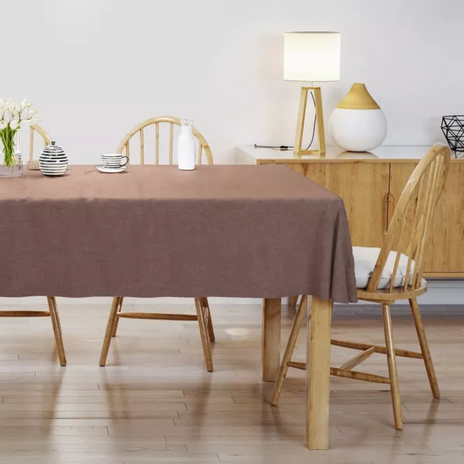 Obrus szyty ceglasty miękka, szenilowa tkanina o wyraźnym splocie i delikatnym połysku