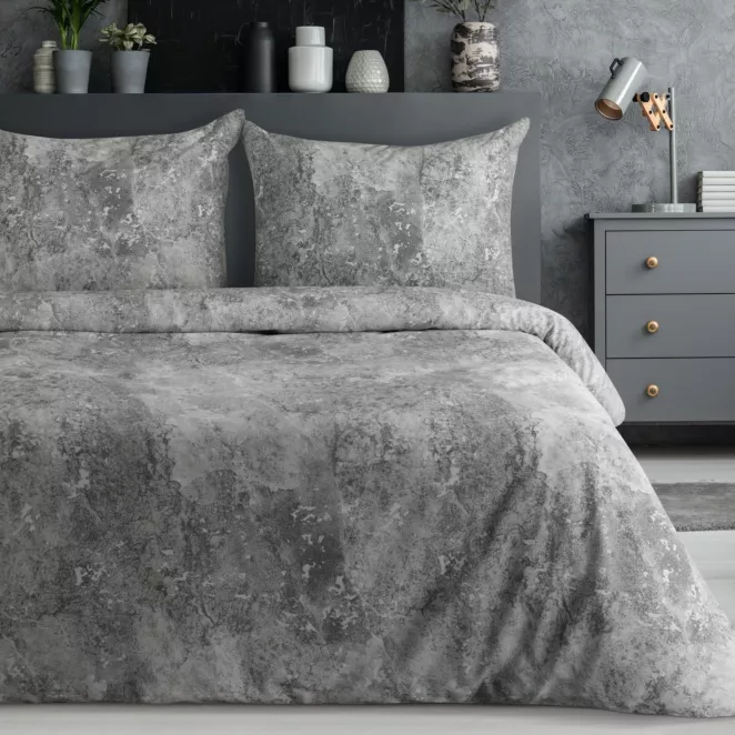 Pościel 220x200 cm satyna bawełniana kolor srebrny, stalowy z wzorem roślinnym SPRING 71