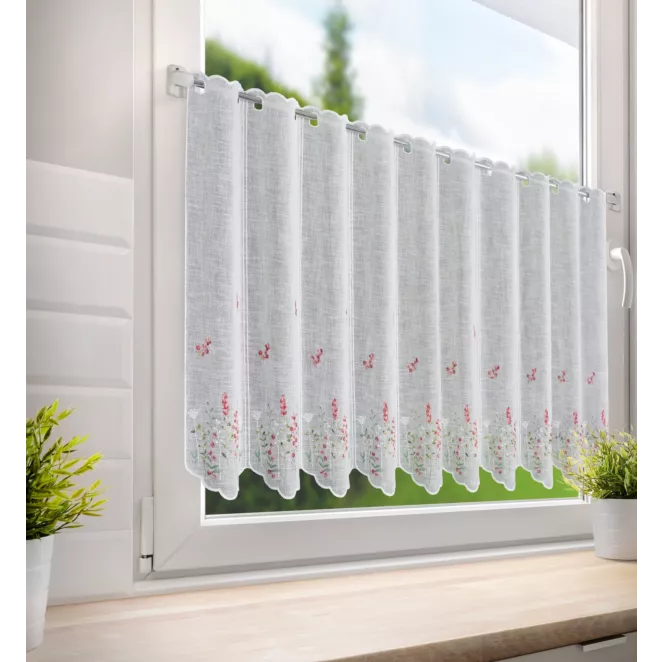 Tkanina firanowa zazdrostka zdobiona haftem polnych kwiatów Eurofirany