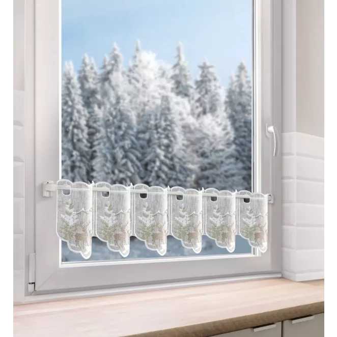 Tkanina firanowa zazdrostka zdobiona świątecznym zimowym haftem Eurofirany